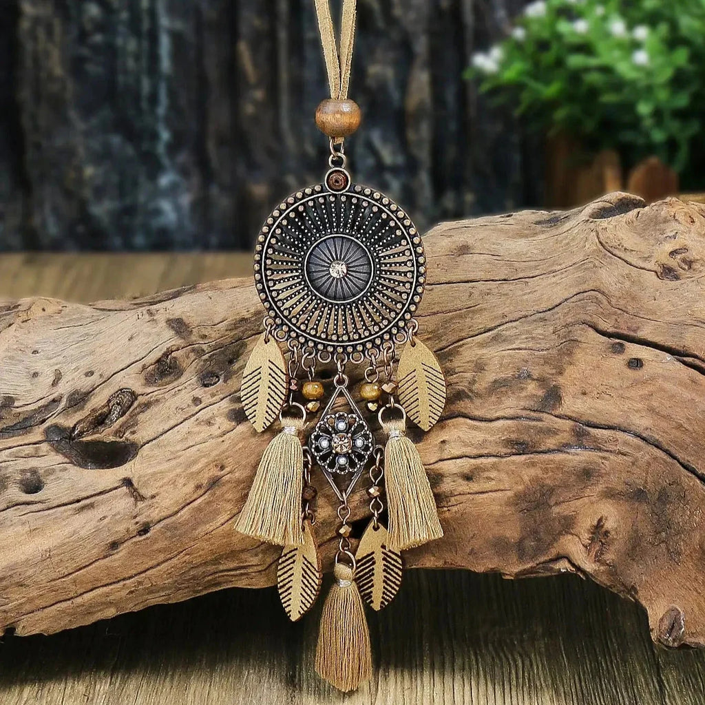 Ethnic-Style Pendant Necklace with Fringe, Style 1