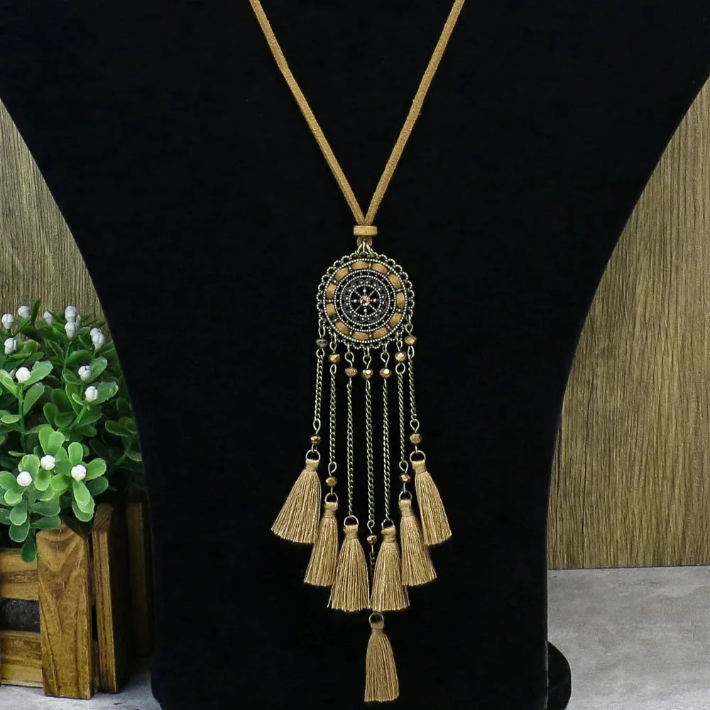 Ethnic-Style Pendant Necklace with Fringe, Style 2