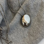 Long Necklace with Large Water Drop Pendant Silver