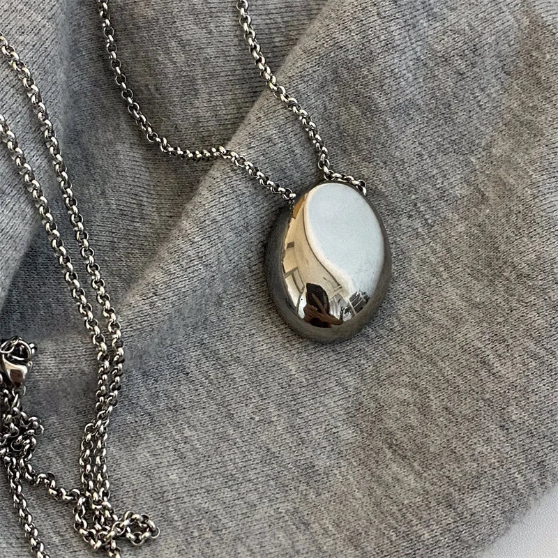 Long Necklace with Large Water Drop Pendant Silver