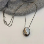 Long Necklace with Large Water Drop Pendant Silver