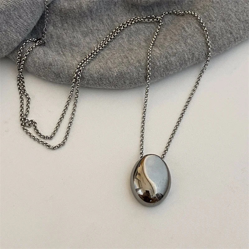 Long Necklace with Large Water Drop Pendant Silver