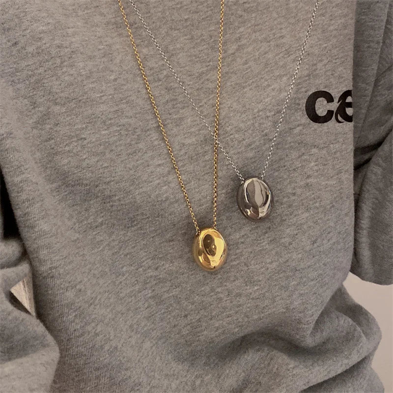 Long Necklace with Large Water Drop Pendant Silver