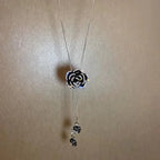 Long Necklace with Large Black Flower Pendant