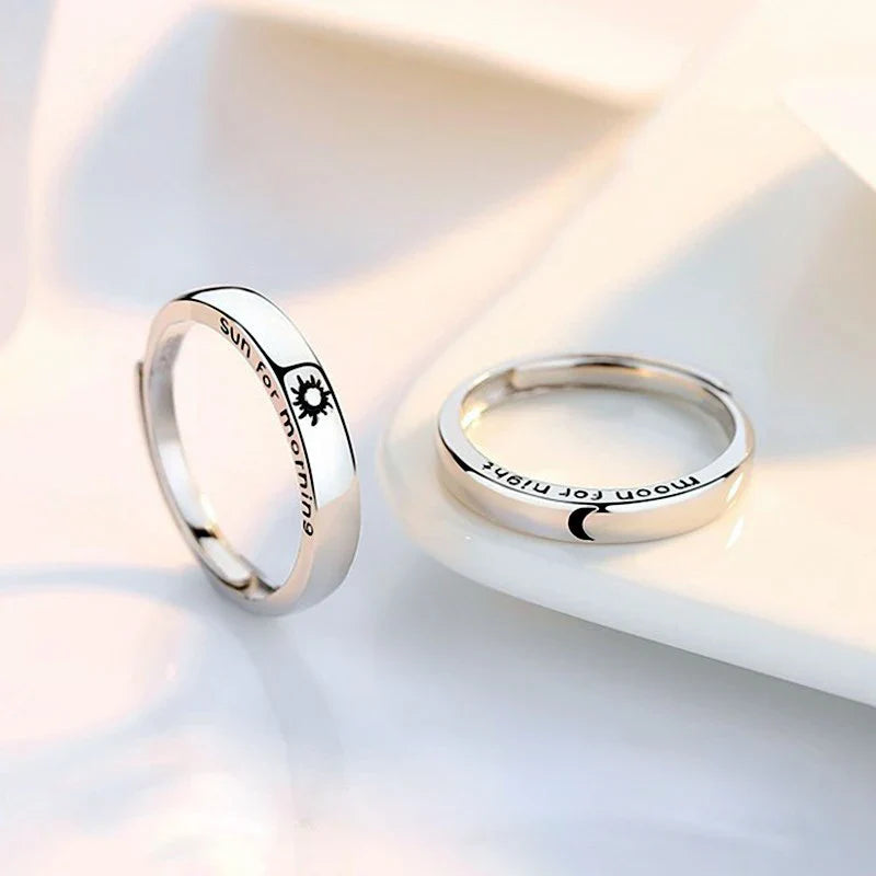 Set of 2 Couple Rings Romantic Sun and Moon Band