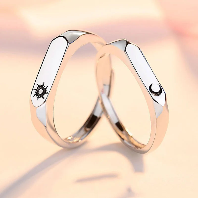 Set of 2 Couple Rings Romantic Sun and Moon Band