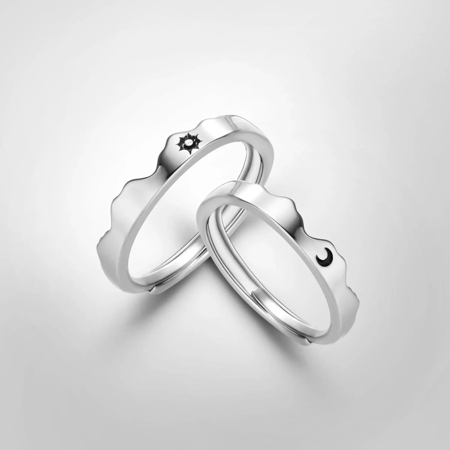 Set of 2 Couple Rings Romantic Sun and Moon Band
