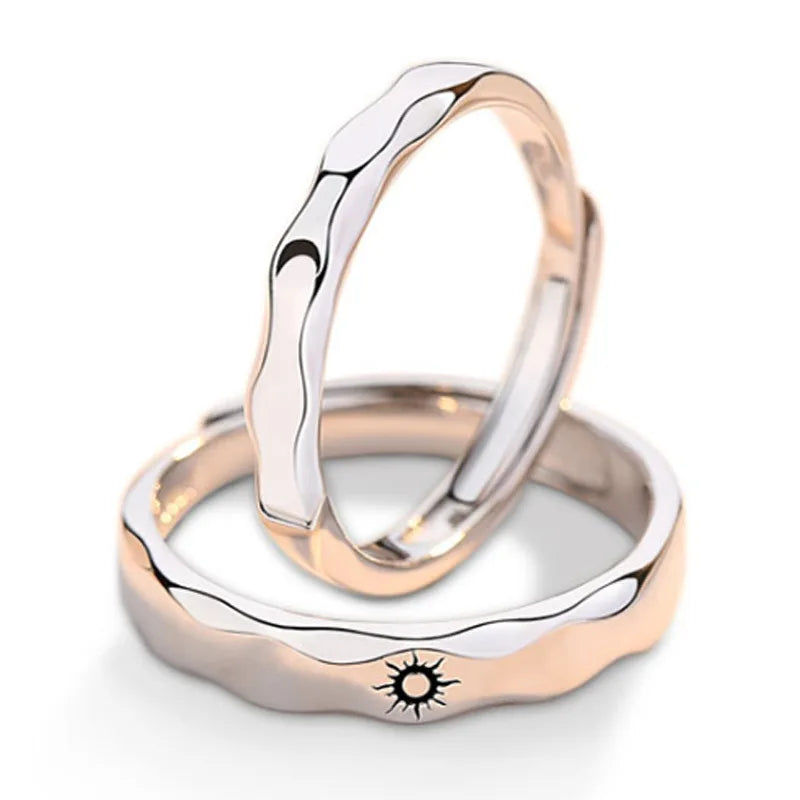 Set of 2 Couple Rings Romantic Sun and Moon Band