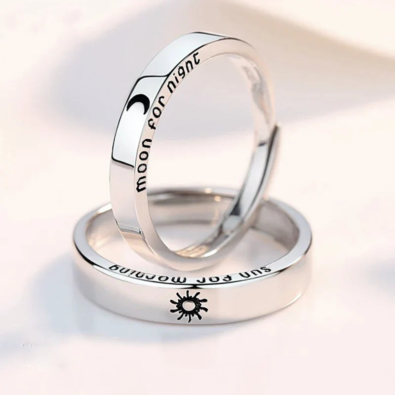 Set of 2 Couple Rings Romantic Sun and Moon Band