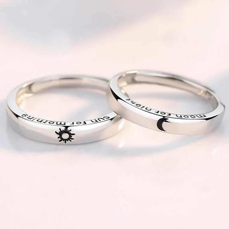 Set of 2 Couple Rings Romantic Sun and Moon Band