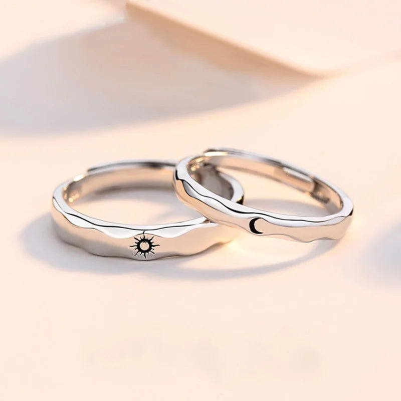 Set of 2 Couple Rings Romantic Sun and Moon Band
