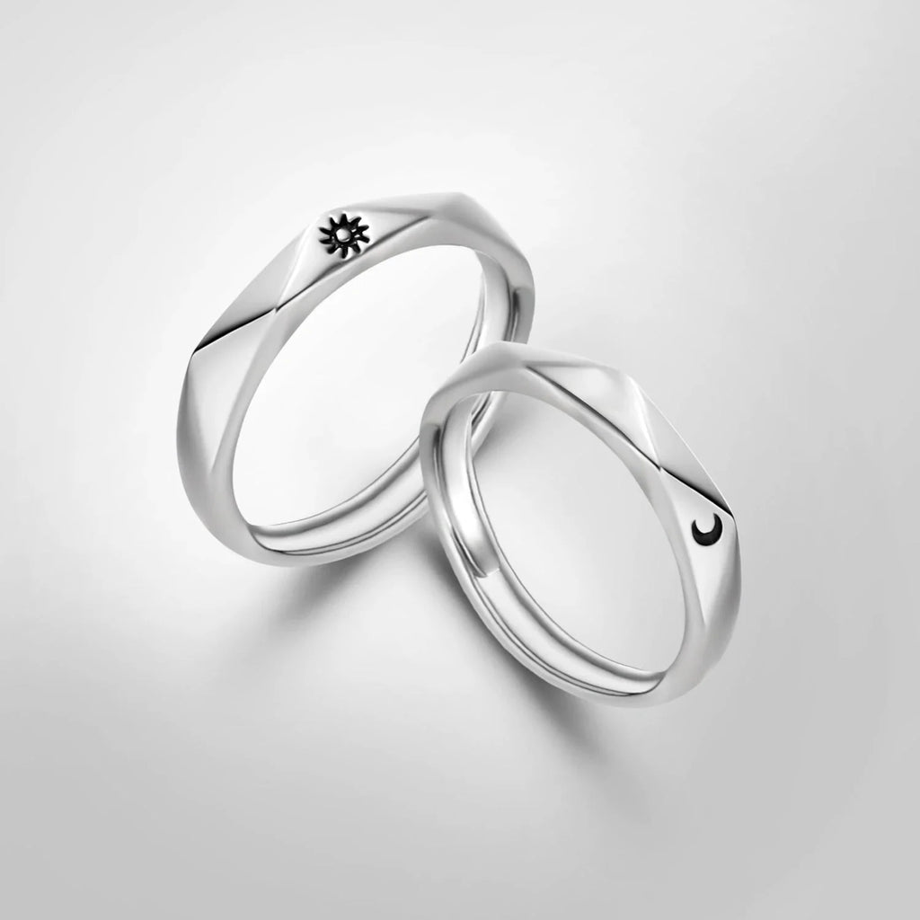 Set of 2 Couple Rings Romantic Sun and Moon Band