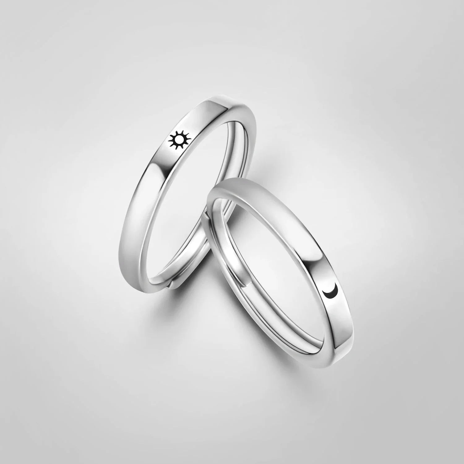 Set of 2 Couple Rings Romantic Sun and Moon Band