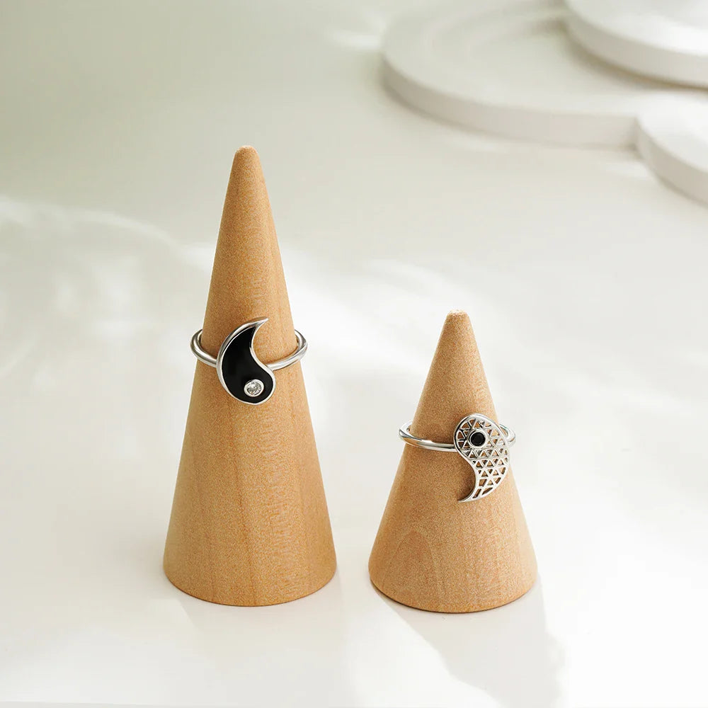 Set of 2 Yin Yang Rings with Zircon