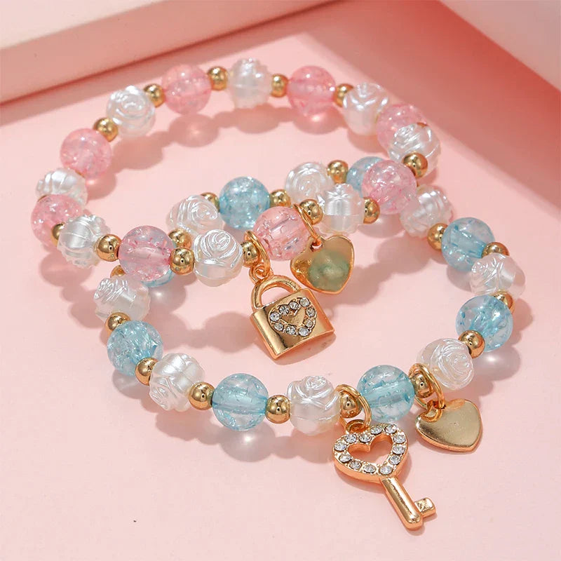 Set of 2 key and padlock bracelets