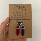 Set of 2 Stone Pendant Necklaces for Couples, red and blue