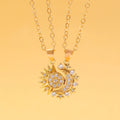 Set of 2 Necklaces with Zircon Moon or Sun Pendant for Couples in Gold