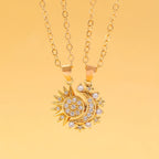 Set of 2 Necklaces with Zircon Moon or Sun Pendant for Couples in Gold