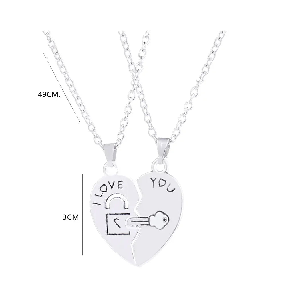 Set of 2 Necklaces with Half-Heart "I Love You" Pendants for Couples in Love