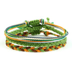 Set of 3 Waterproof Braided Brazilian Bracelets green and orange