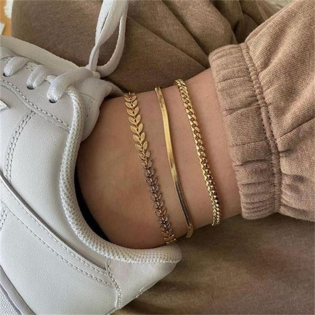 Set of Four Women's Anklets Jewelry