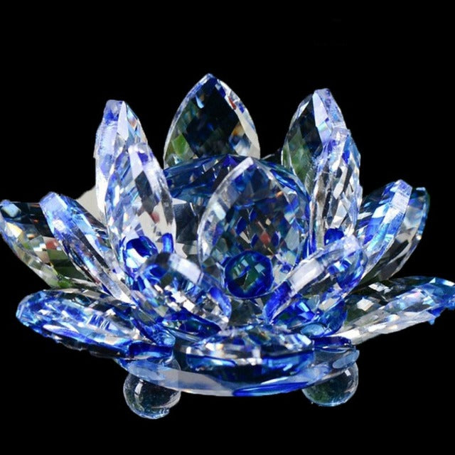 Feng Shui Crystal Glass Ornament "Quartz Flower" - Healing, Buddhism, Meditation blue