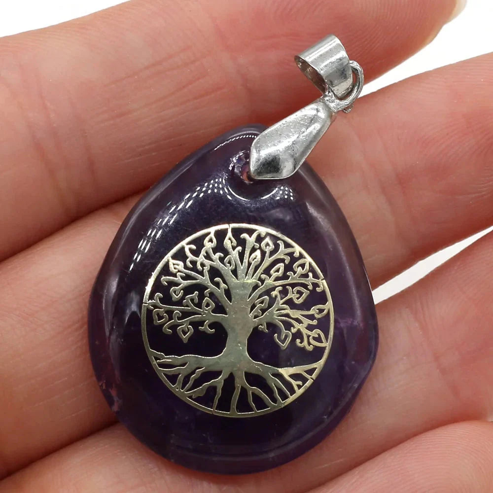 Natural Stone Ball Tree of Life Pendant