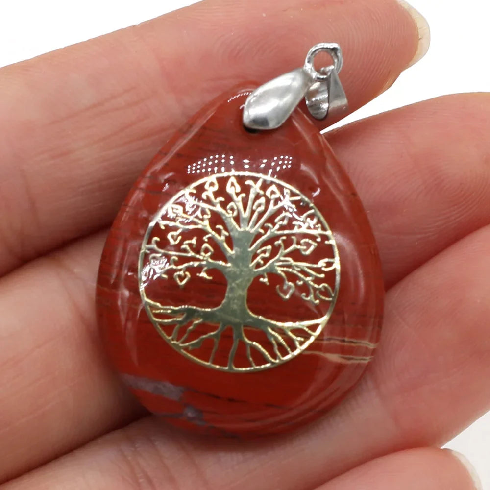 Natural Stone Ball Tree of Life Pendant