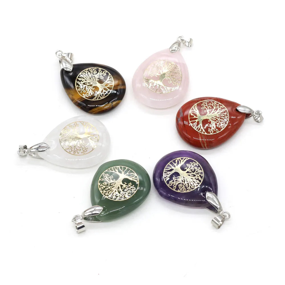 Natural Stone Ball Tree of Life Pendant