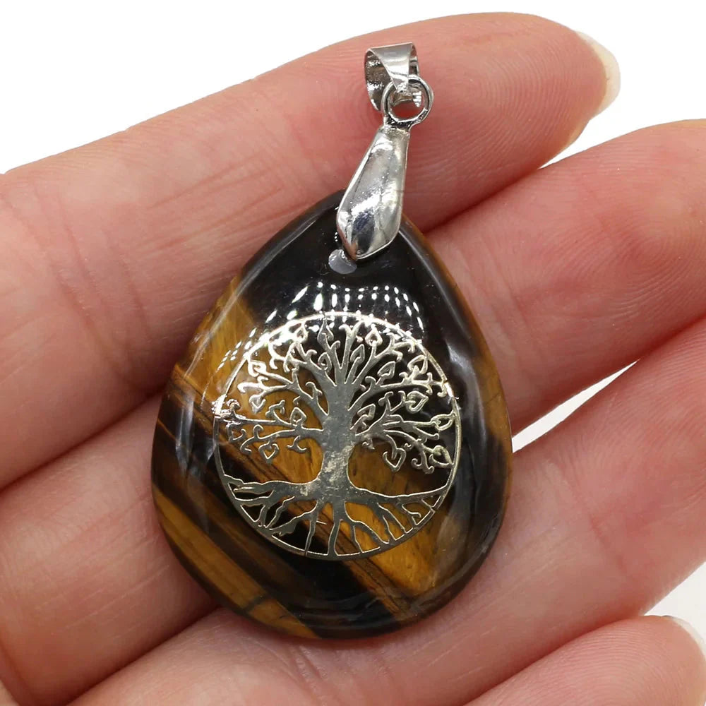 Natural Stone Ball Tree of Life Pendant