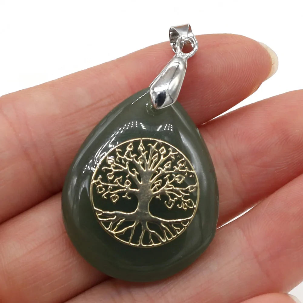 Natural Stone Ball Tree of Life Pendant