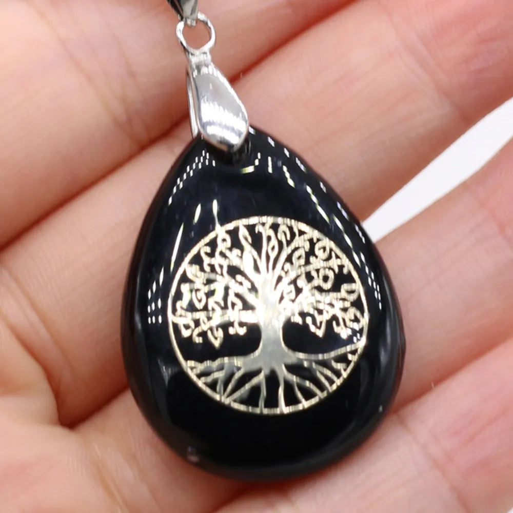 Natural Stone Ball Tree of Life Pendant