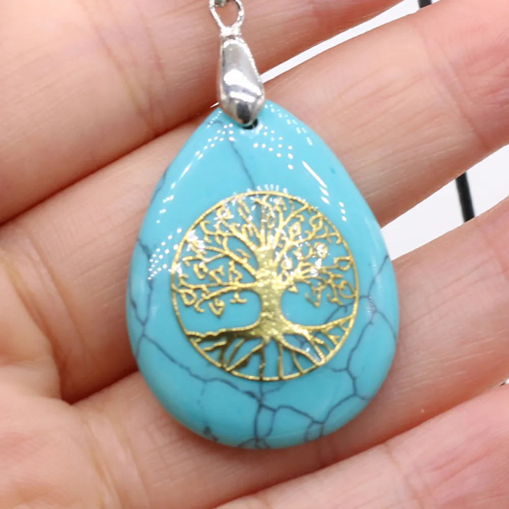 Natural Stone Ball Tree of Life Pendant