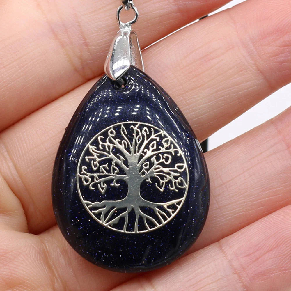 Natural Stone Ball Tree of Life Pendant