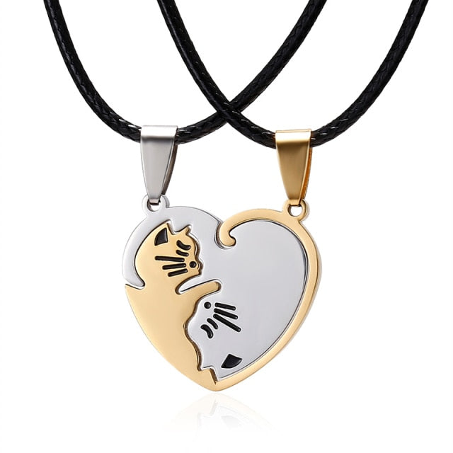 Gold Cat Pendant for Couples