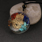Orgonite Stone Pendant & Necklace for Men and Women Protection Meditation Hamsa Hand