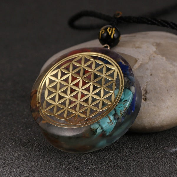 Orgonite Stone Pendant & Necklace for Men and Women Protection Meditation Flower of Life Mandala
