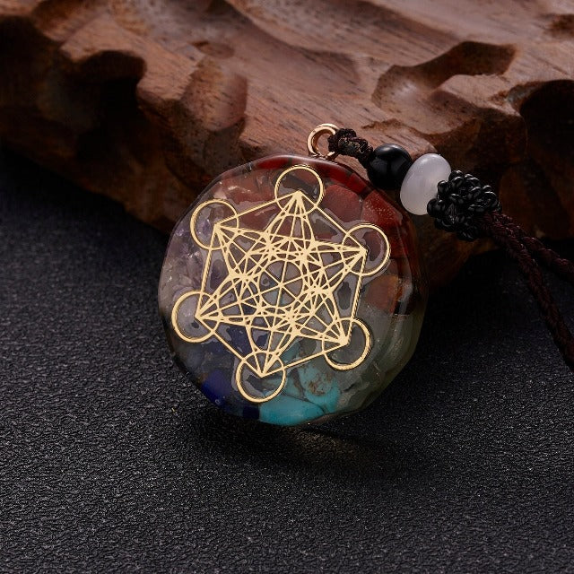 Orgonite Stone Pendant & Men’s/Women’s Necklace Protection & Meditation metatron