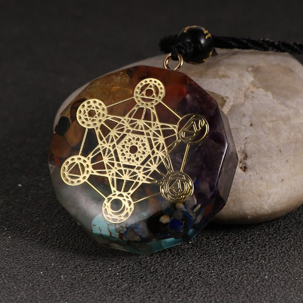 Orgonite Stone Pendant & Necklace for Men and Women Protection Meditation Tree of Life Metatron