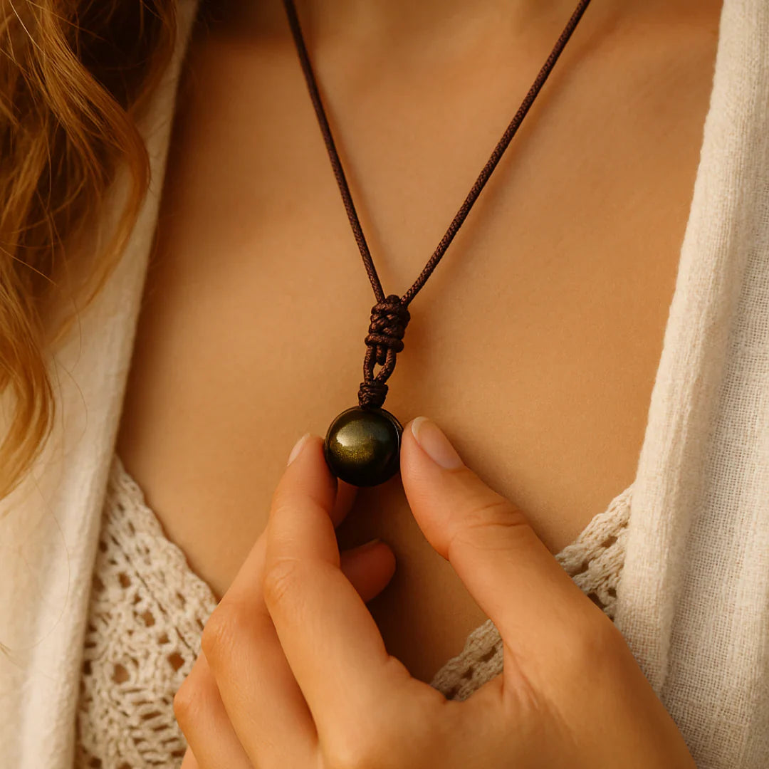 Sphere Pendant in Golden Obsidian Energy Shield