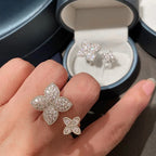 Set of 2 Flower Ring Bands in Gold Zircon